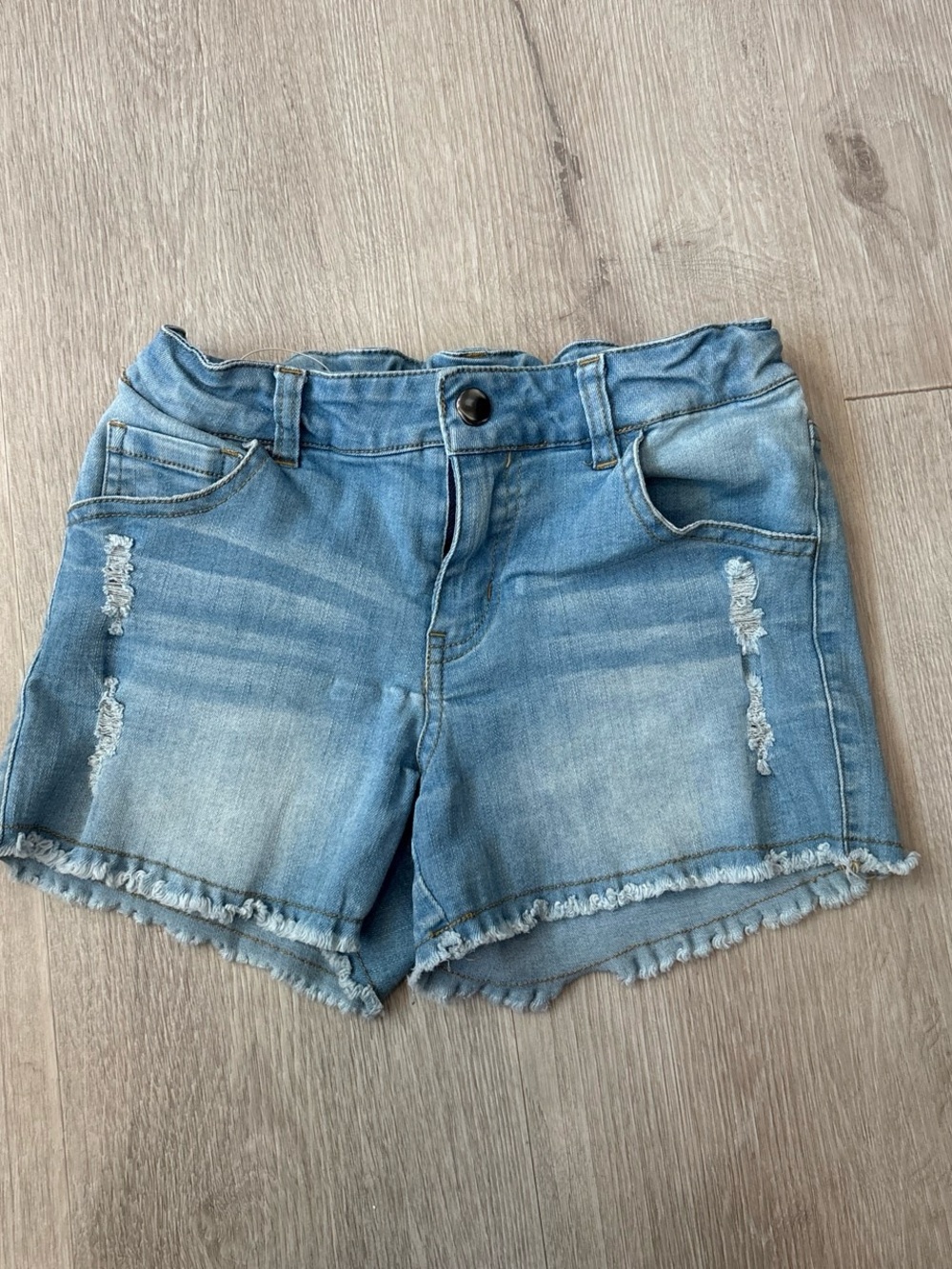 Khanomak Light Wash Girls' Distressed Denim Shorts with Adjustable Waistband